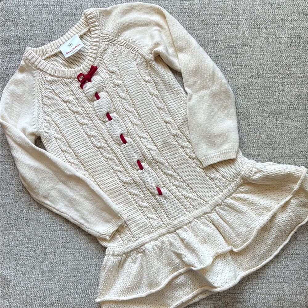 Cream Knit Kids Top with Red Accents
